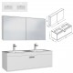 RUBITE 120 cm meuble salle de bain blanc double vasque 1 tiroir + 1 miroir armoire