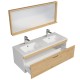 RUBITE 120 cm meuble salle de bain chêne double vasque 1 tiroir + miroir cadre