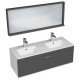 RUBITE 120 cm meuble salle de bain anthracite double vasque 1 tiroir + miroir cadre