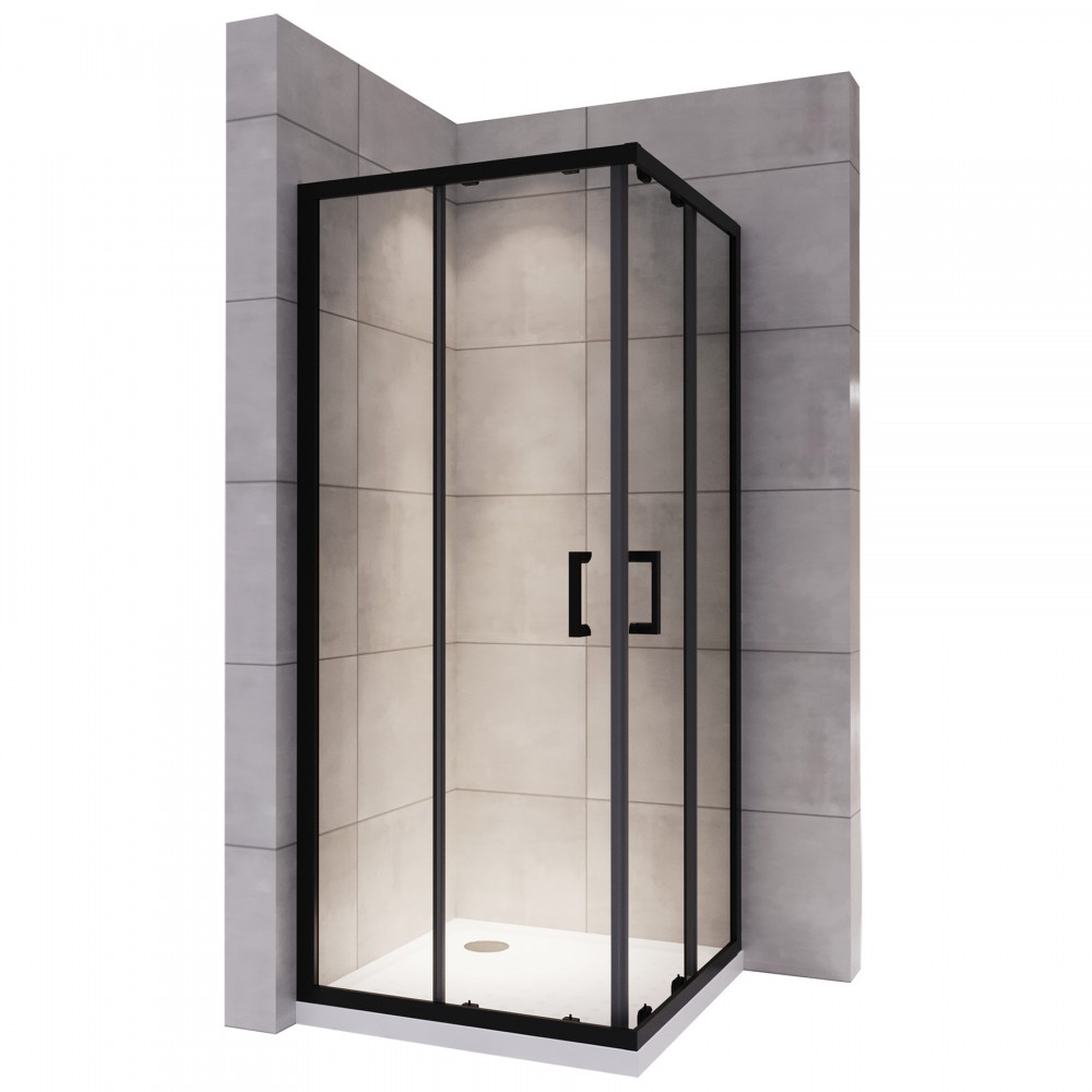 Cabine de douche d'angle couleur noir à portes coulissantes H 180 cm